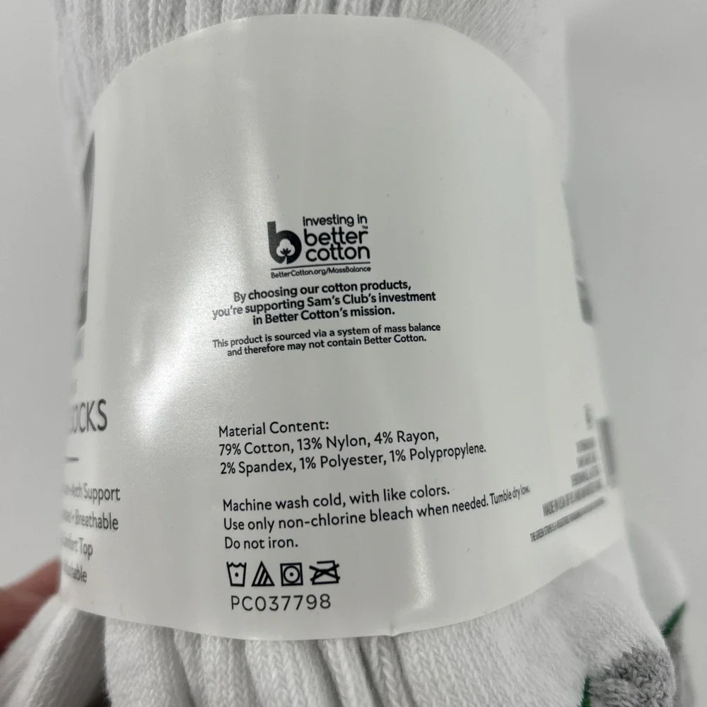 Member's Mark Crew Socks 10 Pair Cotton Blend Sizes 6-12 White & Gray Workwear